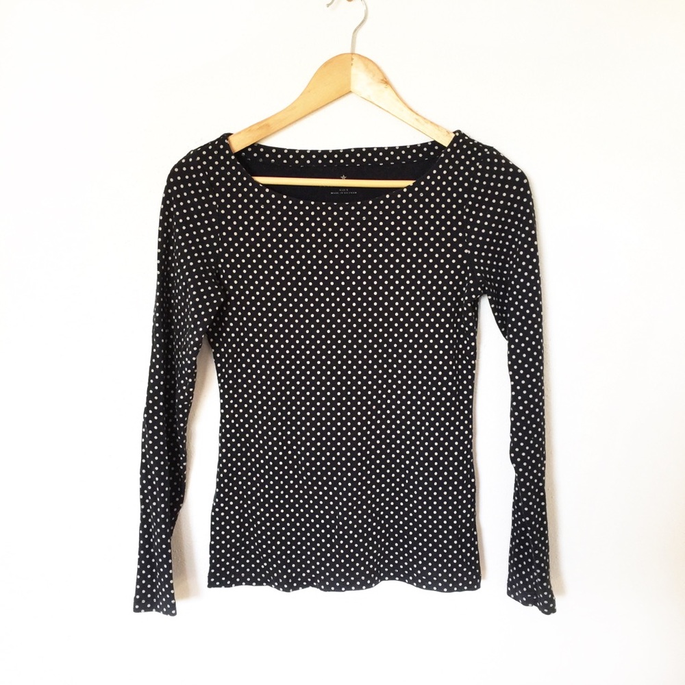 🌵 BANANA REPUBLIC polka dot black long sleeve top